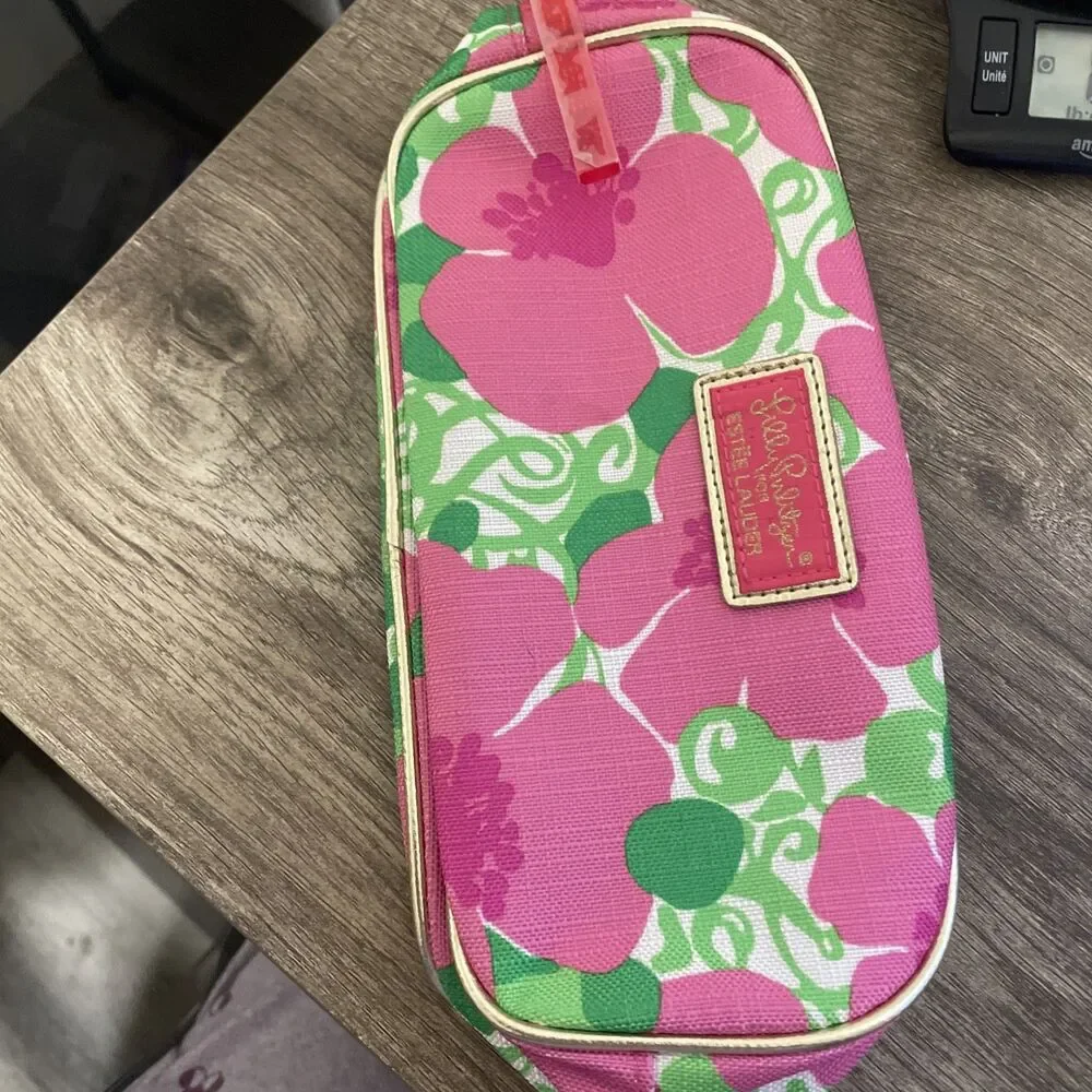Lilly Pulitzer for Estee Lauder Pink Floral Makeup Cosmetic Bag Travel Vacation